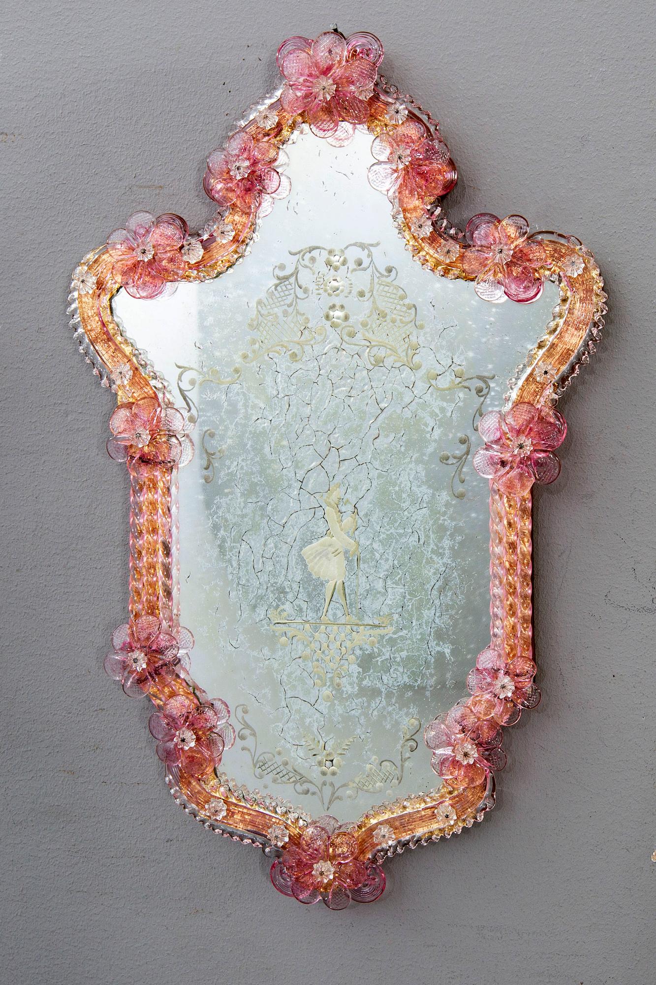 A pair of mid 20th century mirrors  from Murano, Venice Italy.