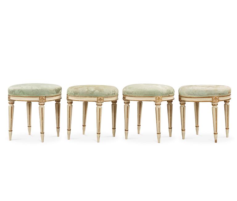 Four Gustavian late 18th century stools.