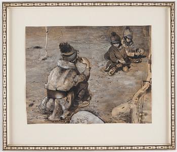 John Bauer, Pojkar från ett läger i Ripainen, Jukkasjärvi, Lappland.
