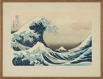 Katsushika Hokusai, after, a woiodblock print in colours, 20th century.