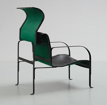 A John Kandell black lacquered metal and black leather easy chair, 'Singel', Källemo, Värnamo, Sweden 1982.