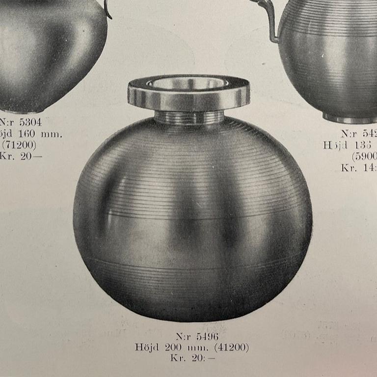 Sylvia Stave, a pewter vase model 5496, C.G. Hallberg, Stockholm, 1934.