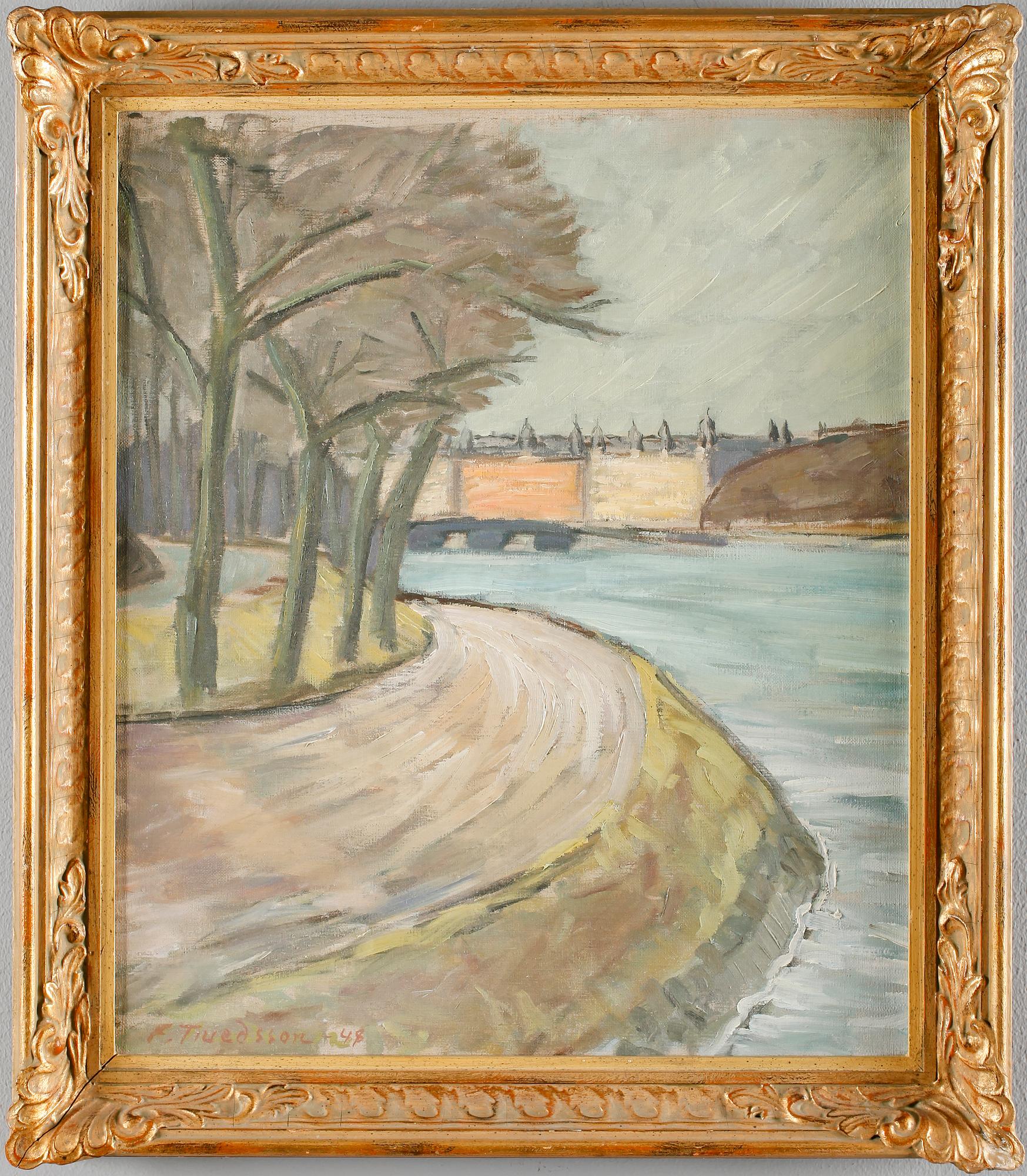 FOLKE TRUEDSSON, olja på pannå, signerad och daterad 48.
