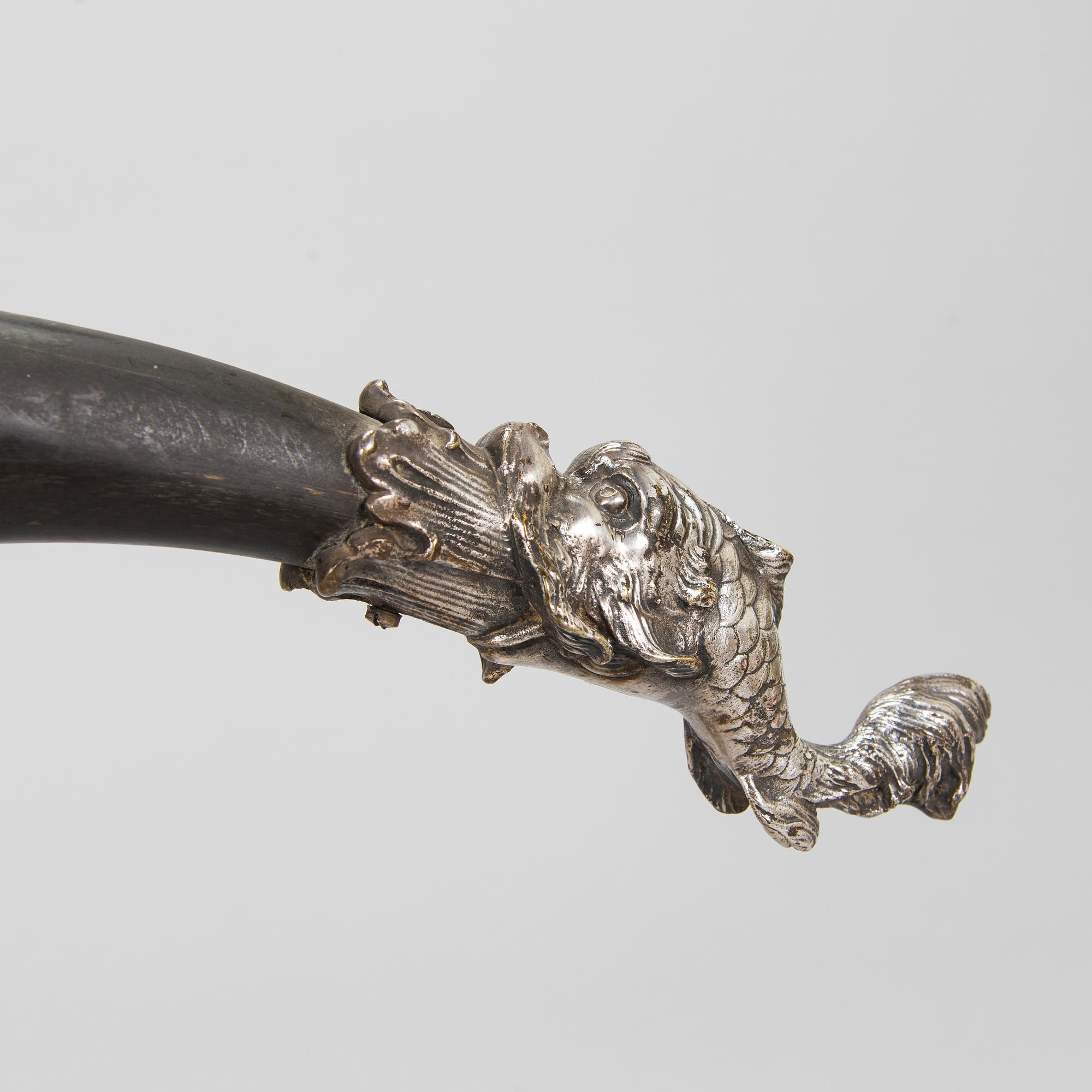 Silver-plated horn decoration, the end of 19th century. Height 93 cm.