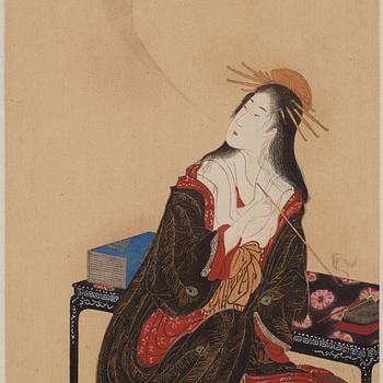 UTAGAWA TOYOHARU (1735–1814), efter, färgträsnitt. Japan, troligen 1900-tal.