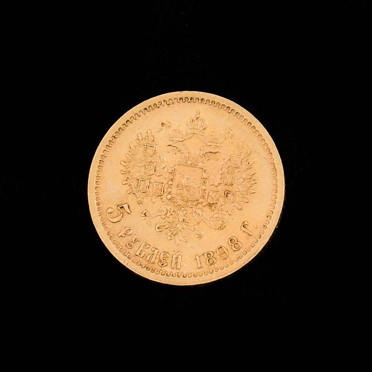 A 5 Rubel gold coin, Nikolaj II Russia 1898. Weight ca 4,3 grams.