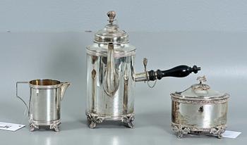 KAFFESERVIS, 3 delar, silver, gustaviansk stil, K Anderson resp Oskar Westberg 1914.