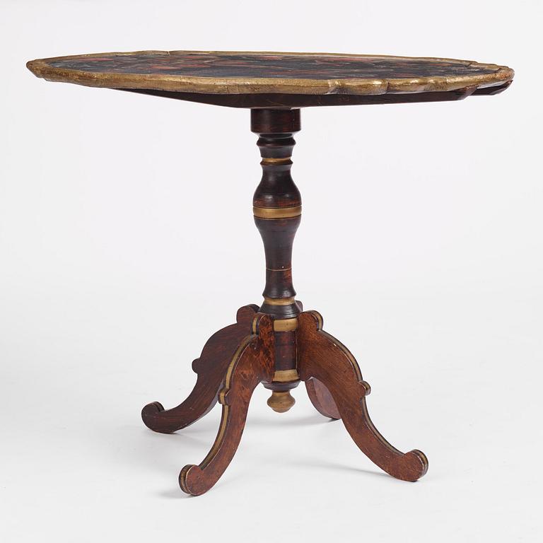 A Swedish late-Baroque polychrome-painted tilt-top table, first part 18th century.