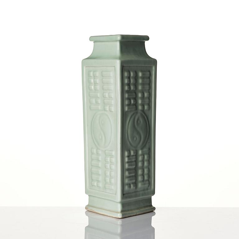 A celadon glazed 'trigram' vase, Qing dynasty, 19th century.