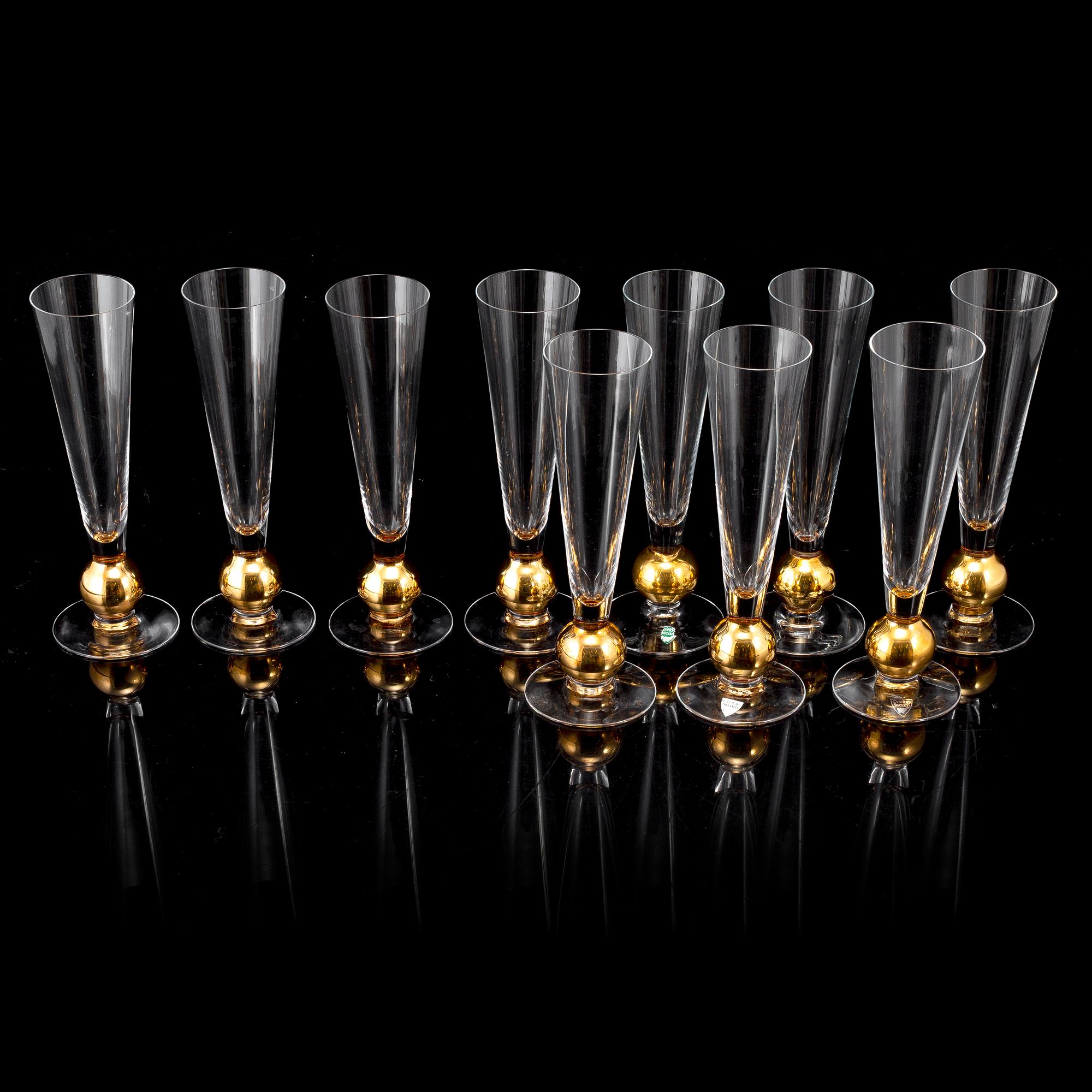 GUNNAR CYRÉN, a set of ten champagne glasses, " Nobel", Orrefors.