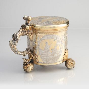 A Swedish  17th century parcel-gilt silver tankard, mark of Johan Ståhle, (Stockholm, active 1677-1687 (1694)).