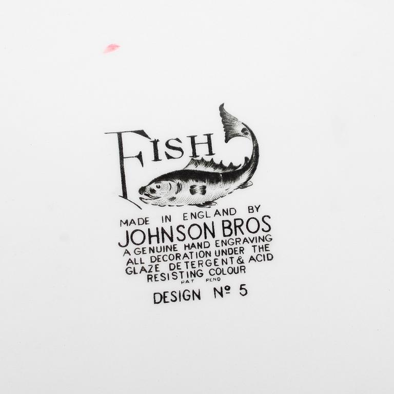 SERVISDELAR, 9 st, flintgods, "Fish", Johnson Bros, England.