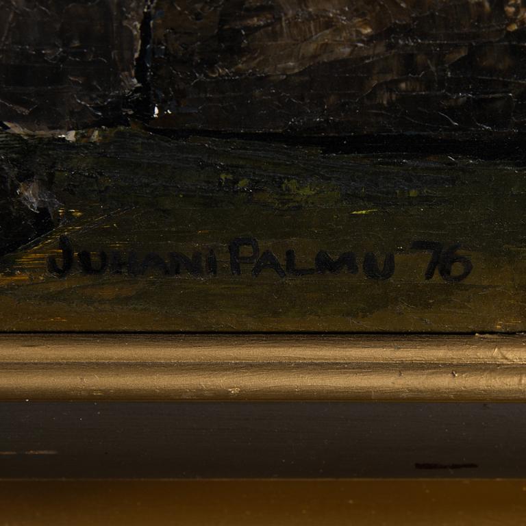 JUHANI PALMU, olja på pannå, signerad och daterad -76.