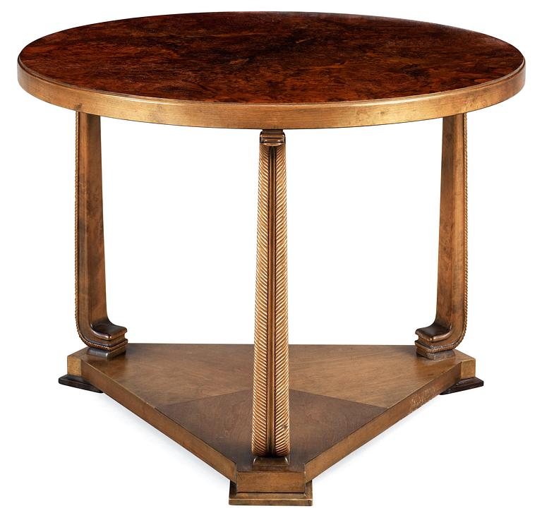 An Axel-Einar Hjorth 'Louis II' birch  table with a walnut burrwood top by NK, 1930's.