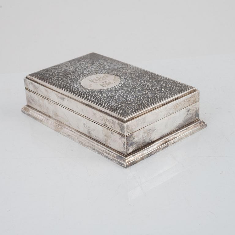 Cigarette case and box, sterling silver, Thailand.