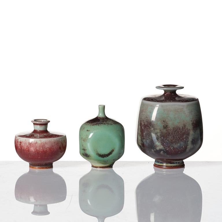 Berndt Friberg, a set of 6 stoneware vases and 3 bowls, Gustavsberg studio, Sweden 1944-47 and 1960-70s.