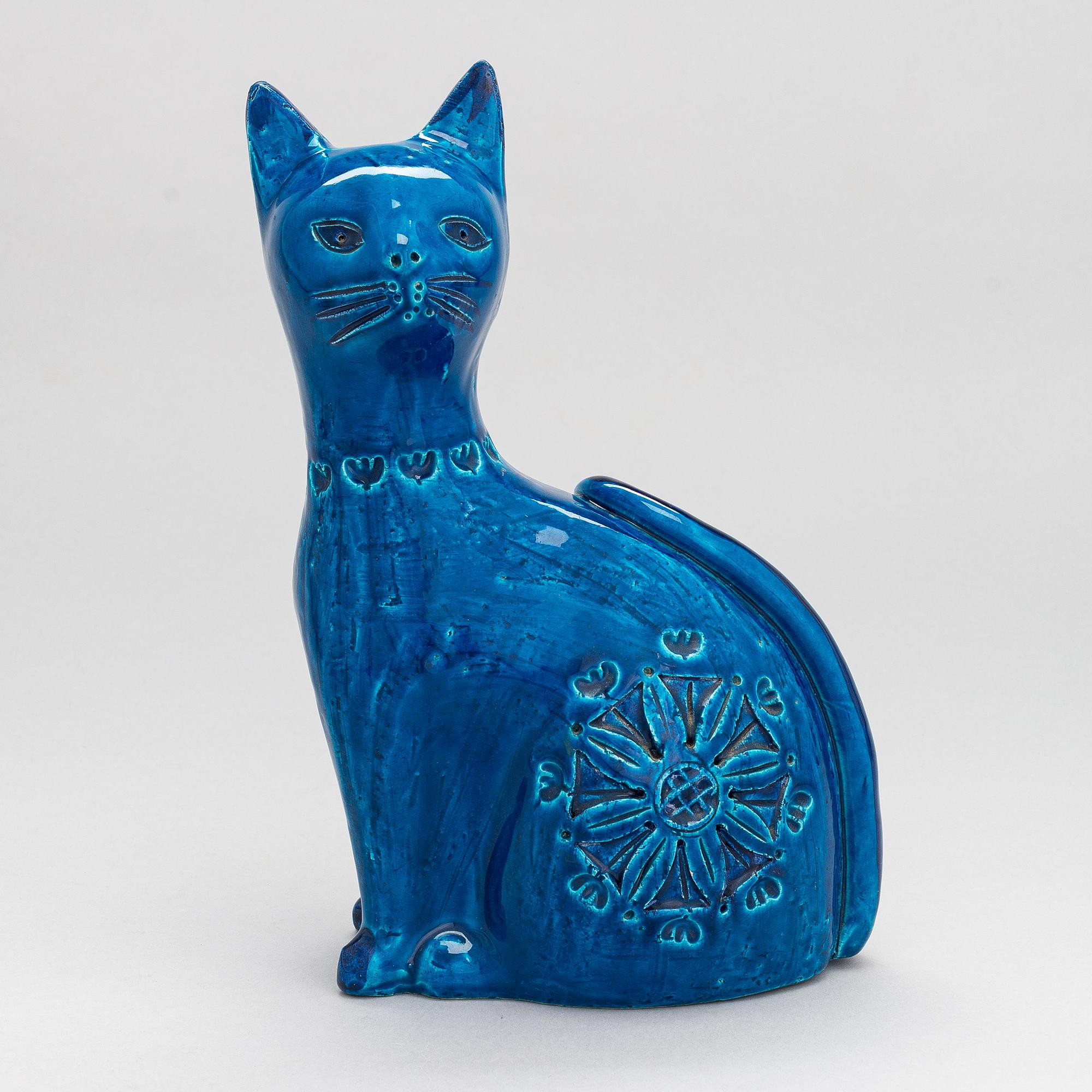 Aldo Londi, A ceramic cat from the Siviglia blu persiano series by Bitossi, Italy 1963-65.