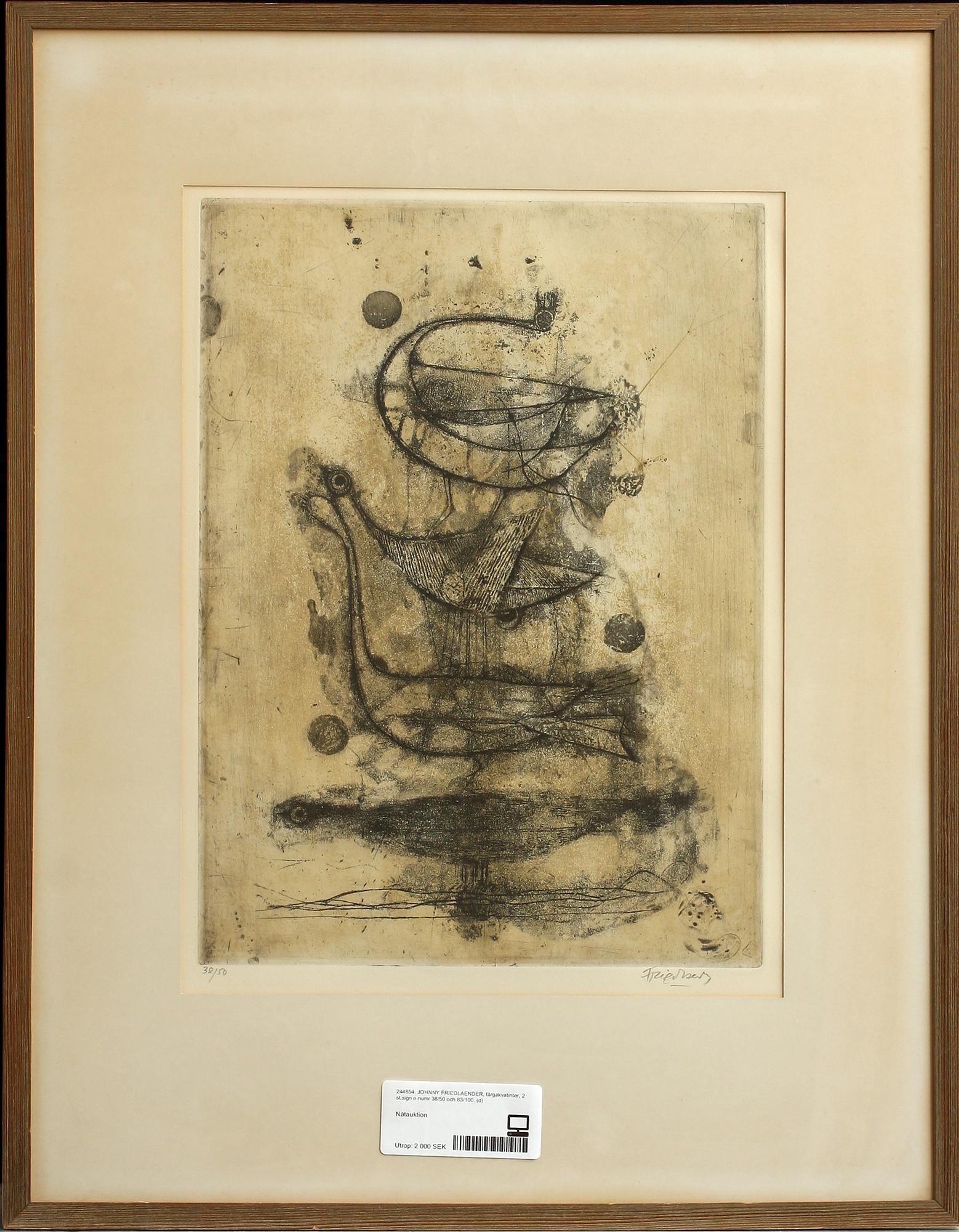 JOHNNY FRIEDLAENDER, färgakvatinter, 2 st,sign o numr 38/50 och 83/100.