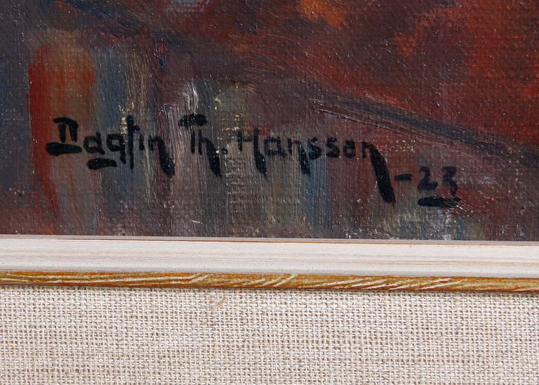 TH HANSSEN, DAG-FINN , olja på duk, Norge. Sign och daterad -23.