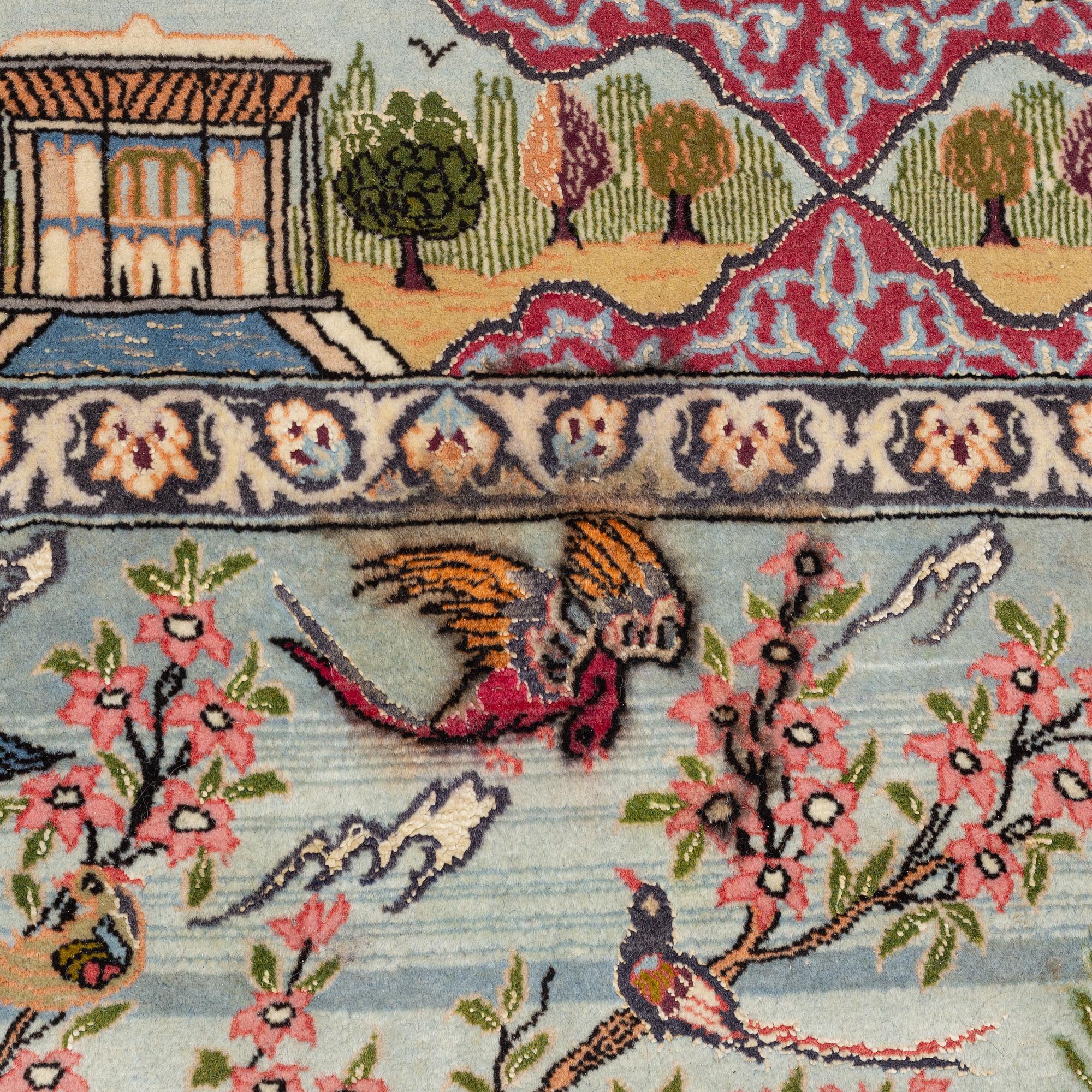 A figural Isfahan part silk rug, old, c. 167 x 113 cm.