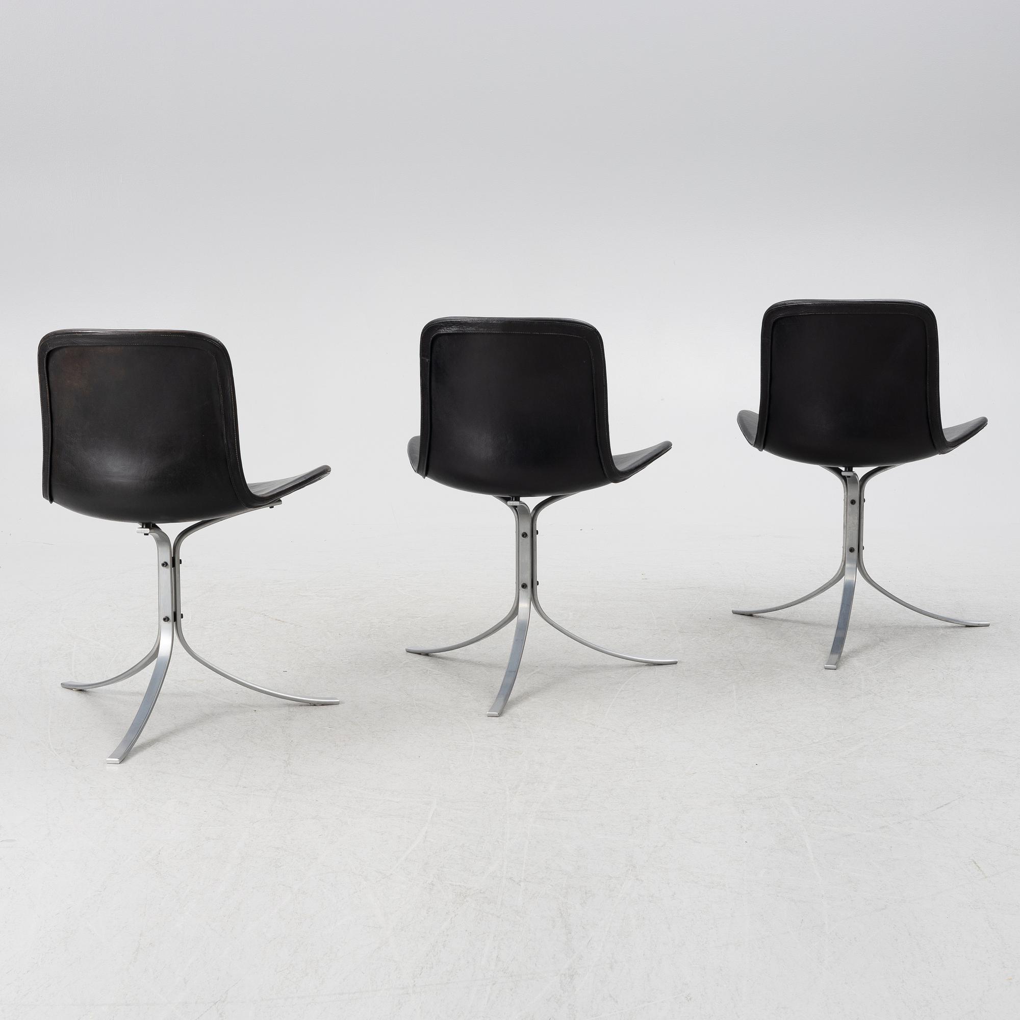 Poul Kjaerholm, a set of three "PK9" chairs, E. Kold Christensen, Denmark, 1960s.