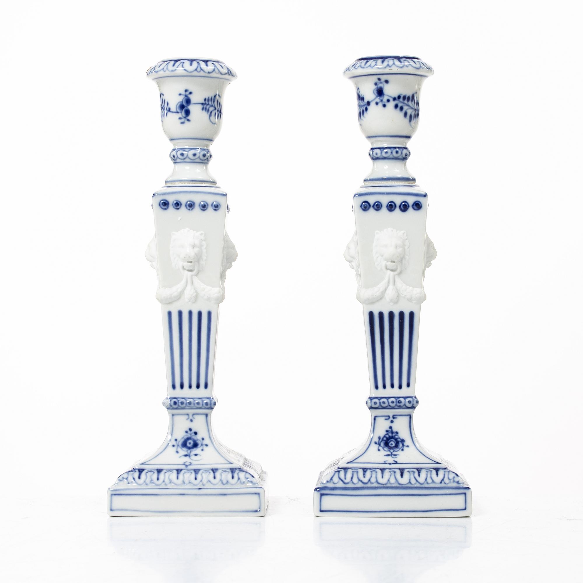 A pair of Royal Copenhagen 'Blue fluted' candle sticks, Denmark, 20th century.