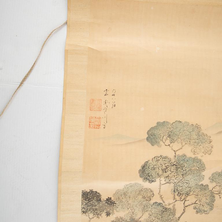 A Japanese kakiemono, ink and colour on paper, 20th Century.