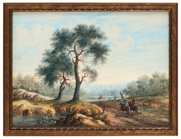Pastoral landscape with riding company.