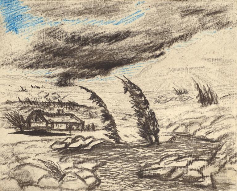 Carl Fredrik Hill, Stormy landscape with spruce.