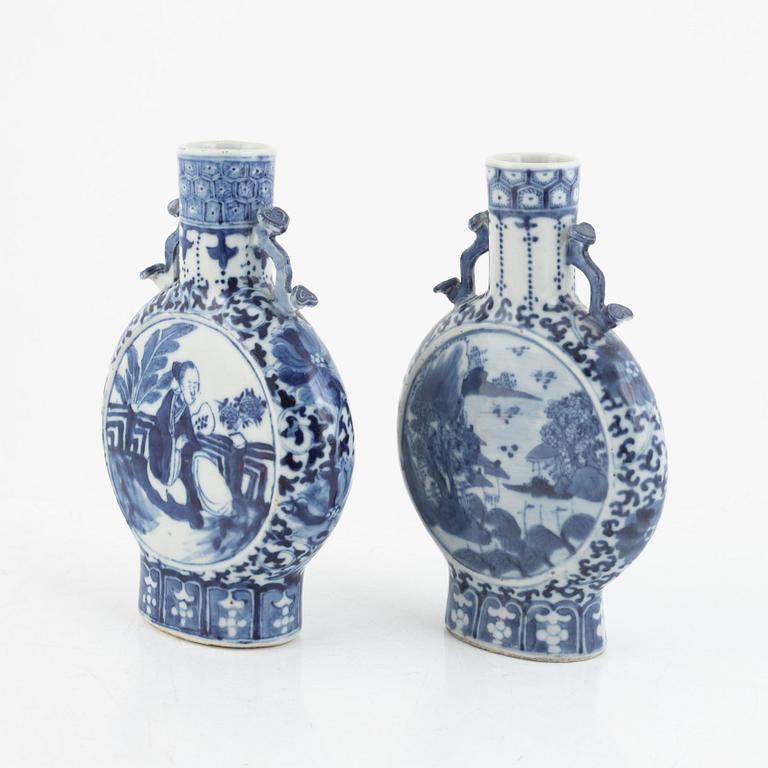 Two blue and white Chinese moonflasks, Qing dynasty, 19th century.