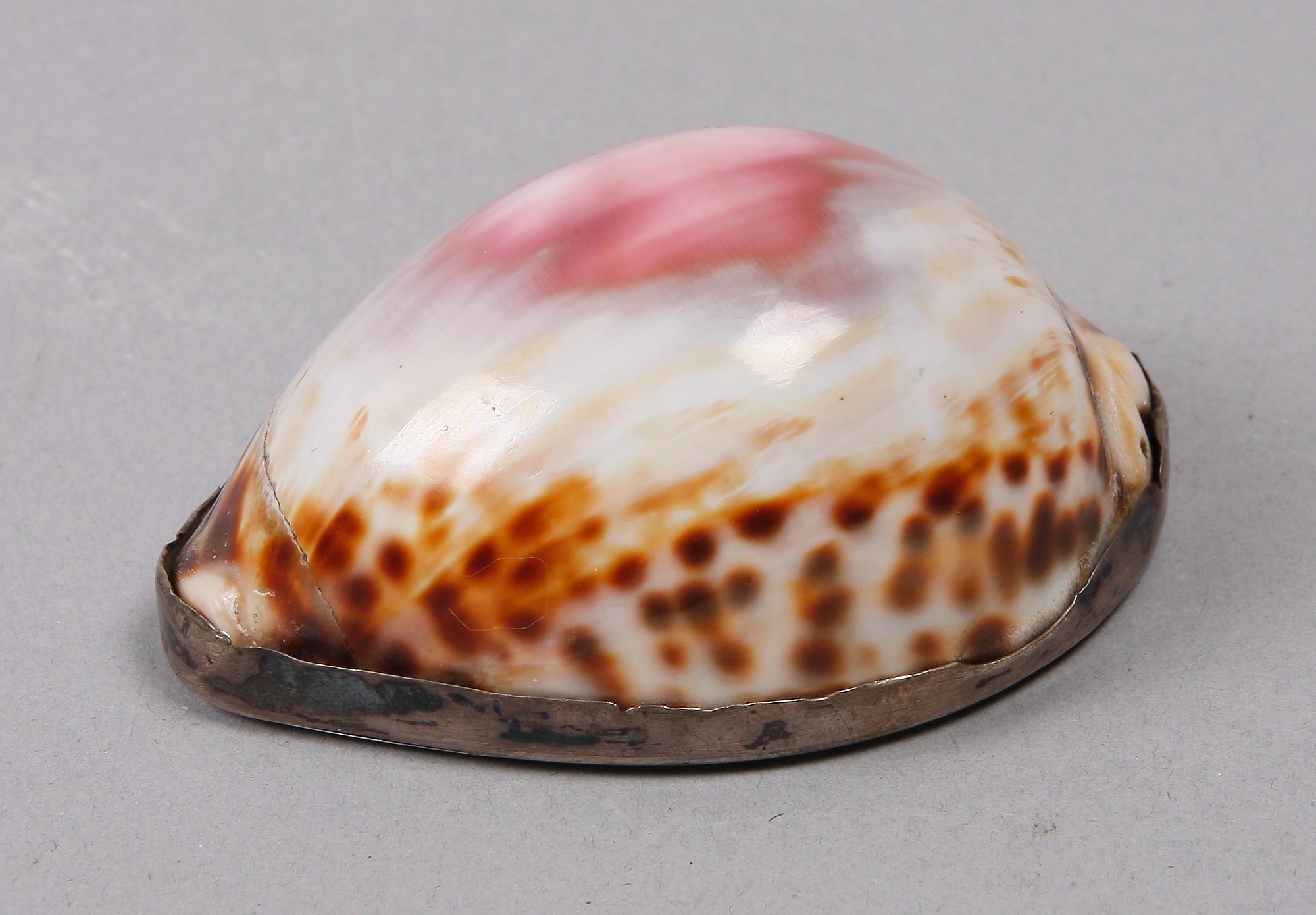 SNUSDOSA, silver och snäcka, Johan Petter Tullgren, Kristinehamn, 1857.