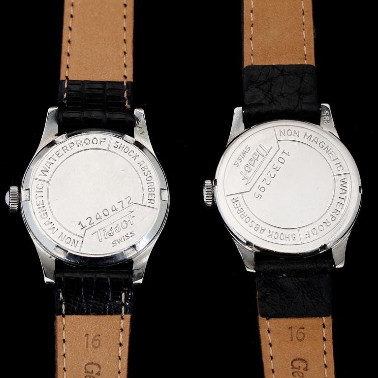 ARMBANDSUR, 2 st, stål, Tissot Antimagnetique, bla 1940-tal.