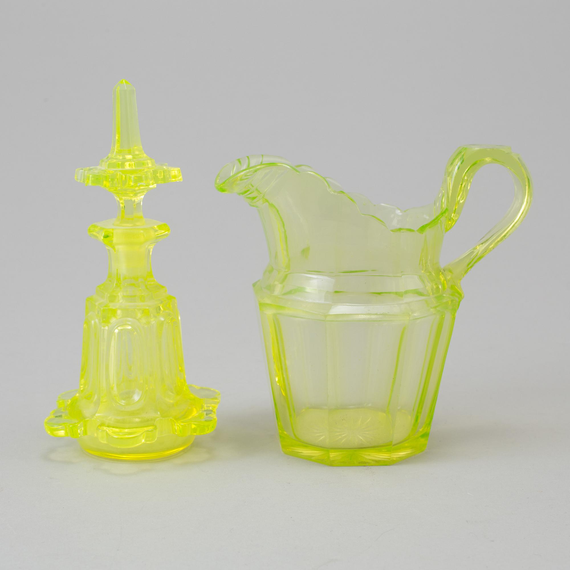 A glass flacon and jug late empire mid 19th century.