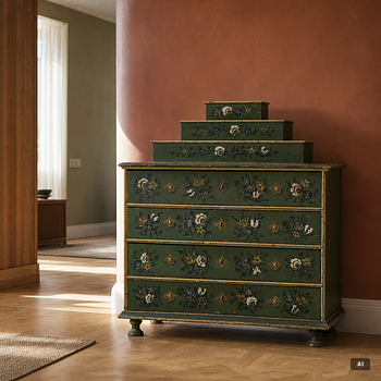 A Norwegian chest of drawers with a top section, mid 18th century.