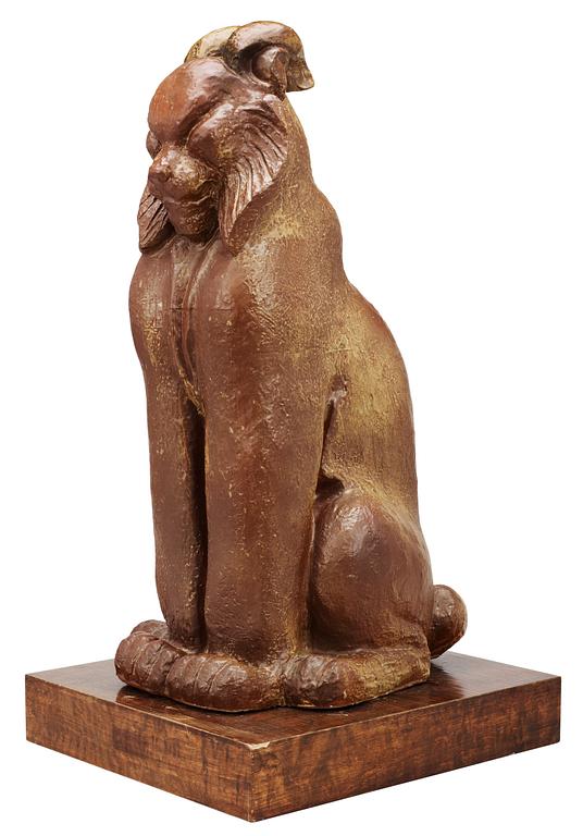 A Michael Schilkin stoneware sculpture of a seated lynx, Arabia.