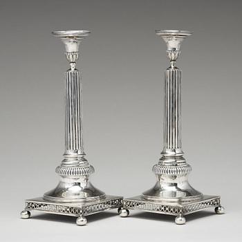 A pair of Swedish 18th century silver candlesticks, mark of Arvid Floberg, Stockholm 1798.