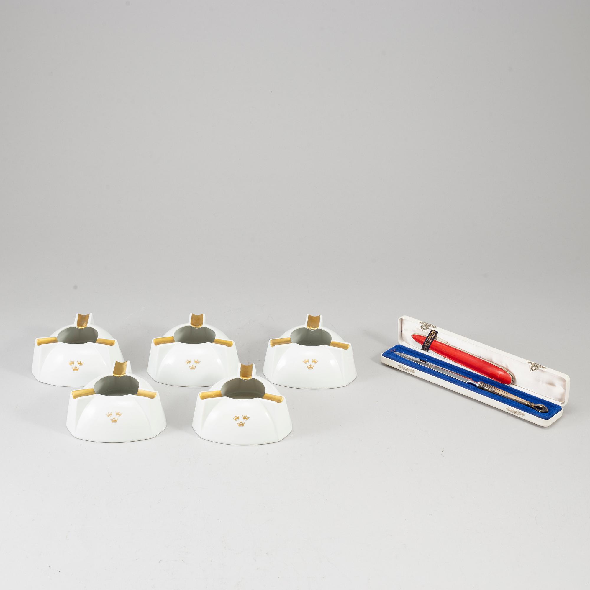 Swedish America Line, six pieces om memorabilia, including W&S Sörensen sterling silver letter opener in original bow.