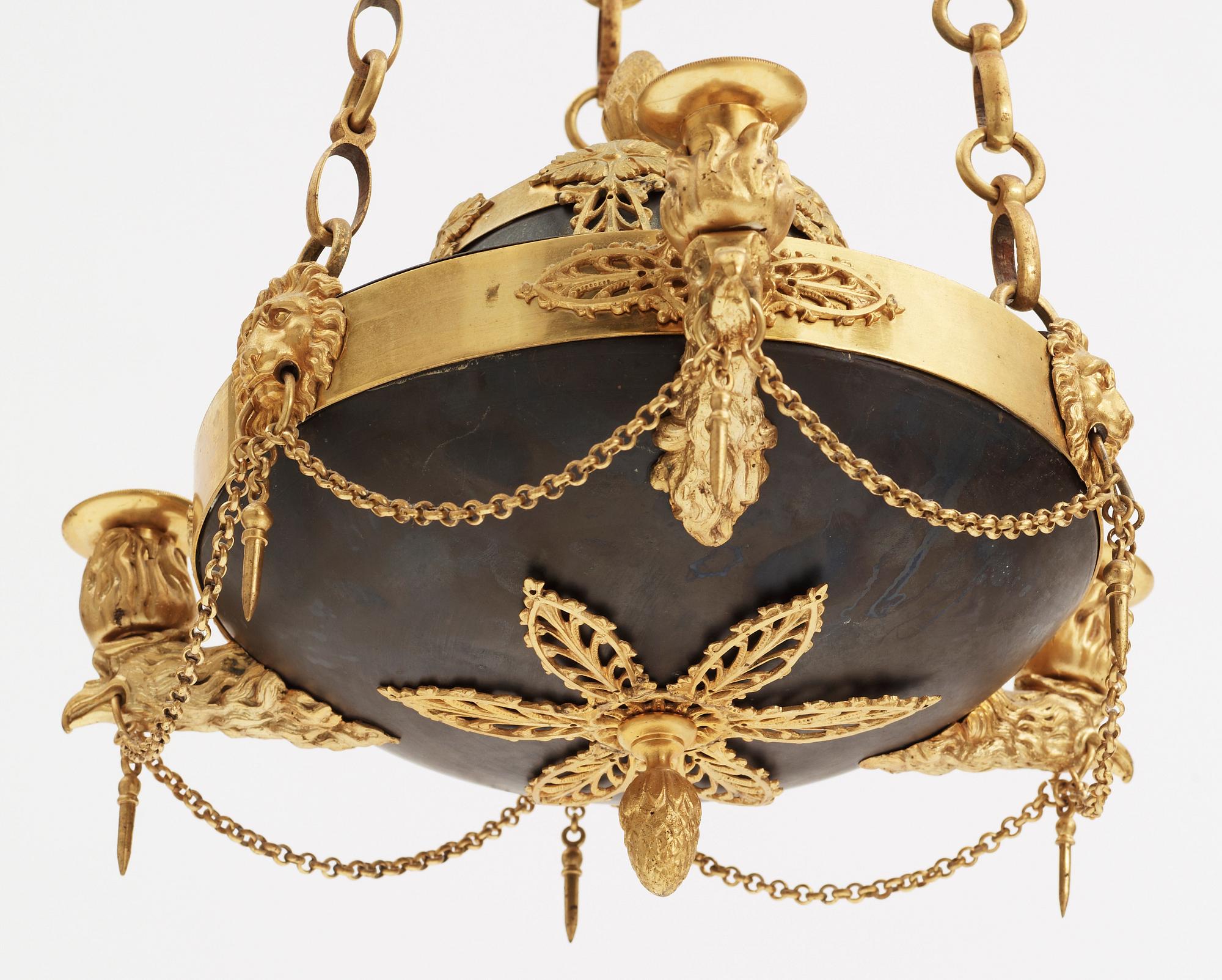 AMPEL, patinerad och förgylld, empirestil, 1800-talets slut. Tot h 68.