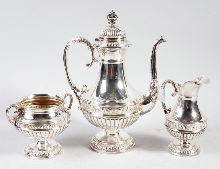 KAFFESERVIS, 3 delar. Nysilver. GAB, Stockholm.