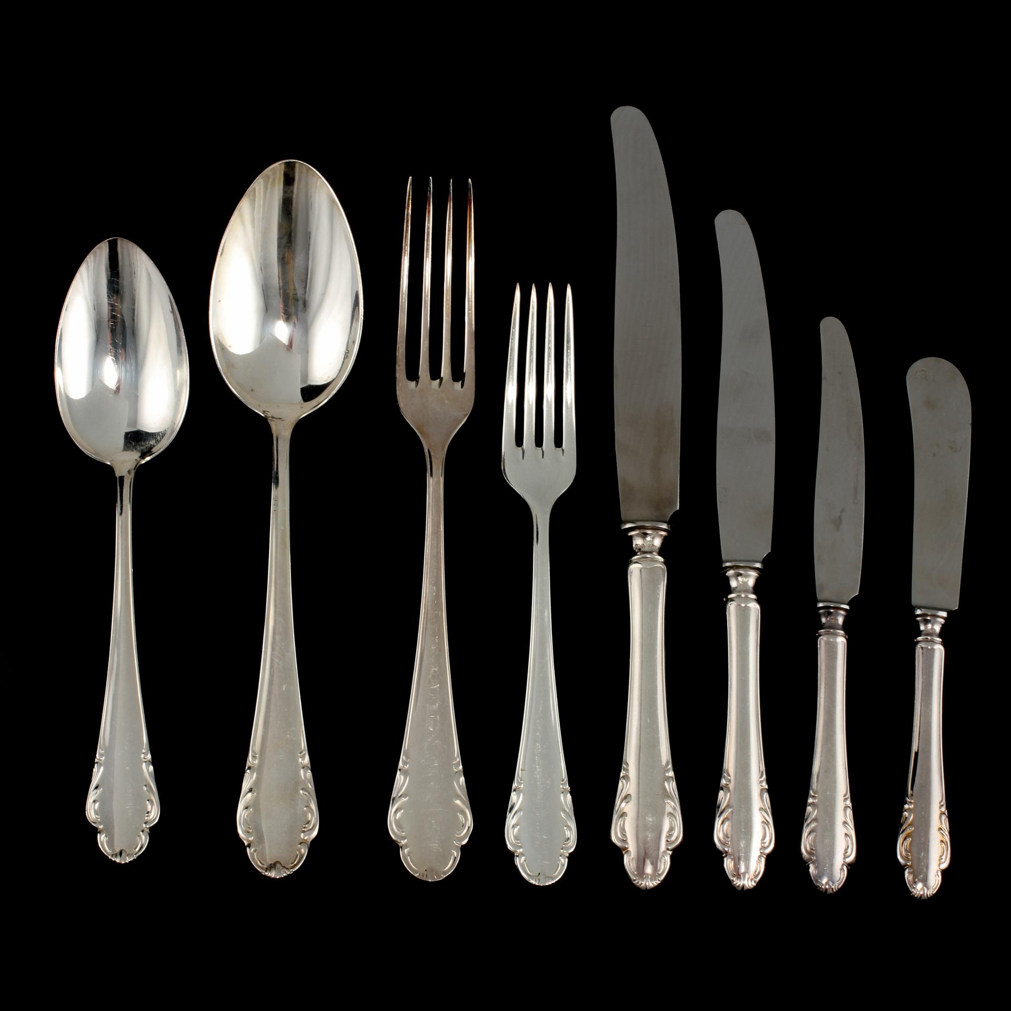 BESTICKUPPSÄTTNING, 61 delar, silver, "HAGA", Skandia, 1900-talets mitt. Vikt 2667 g inkl stålblad.