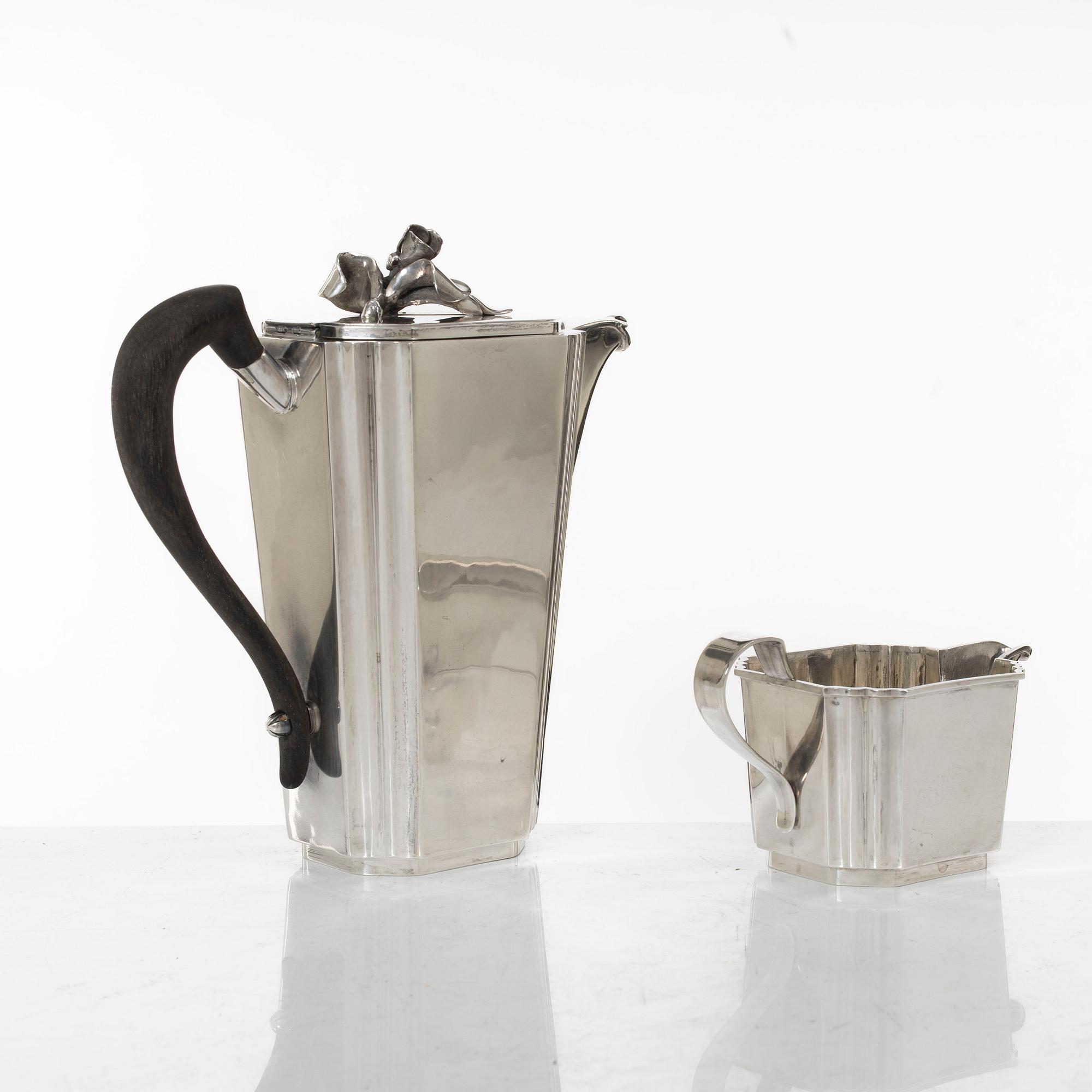 Coffee pot and cream jug sterling silver, Nils Reibing, Stockholm 1952.