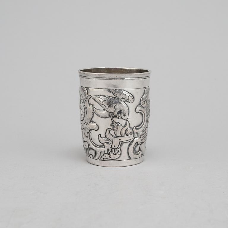 A Russian 18th century silver beaker AND an 18th century silver beaker, unmarked.