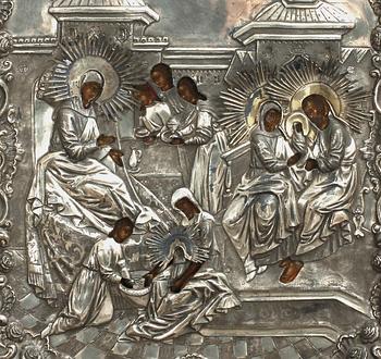 IKON med silverrizza. Ryssland, S.t Petersburg 1859.