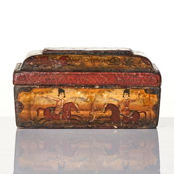 Qalamdan, lackerad papier maché, Persien, Qajardynastin, 1800-talets första hälft.