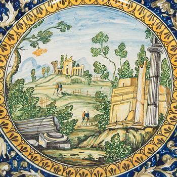 Two faience chargers in historic style, Italy, late 19th century.