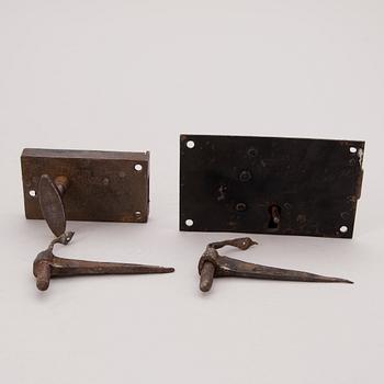 Set of 18th Century iron locks and fittings, 4 pcs.