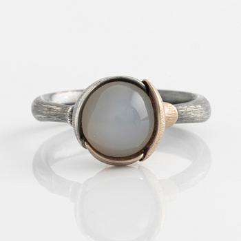 Ole Lynggaard, ring, "Lotus", silver and gilded with moonstone.