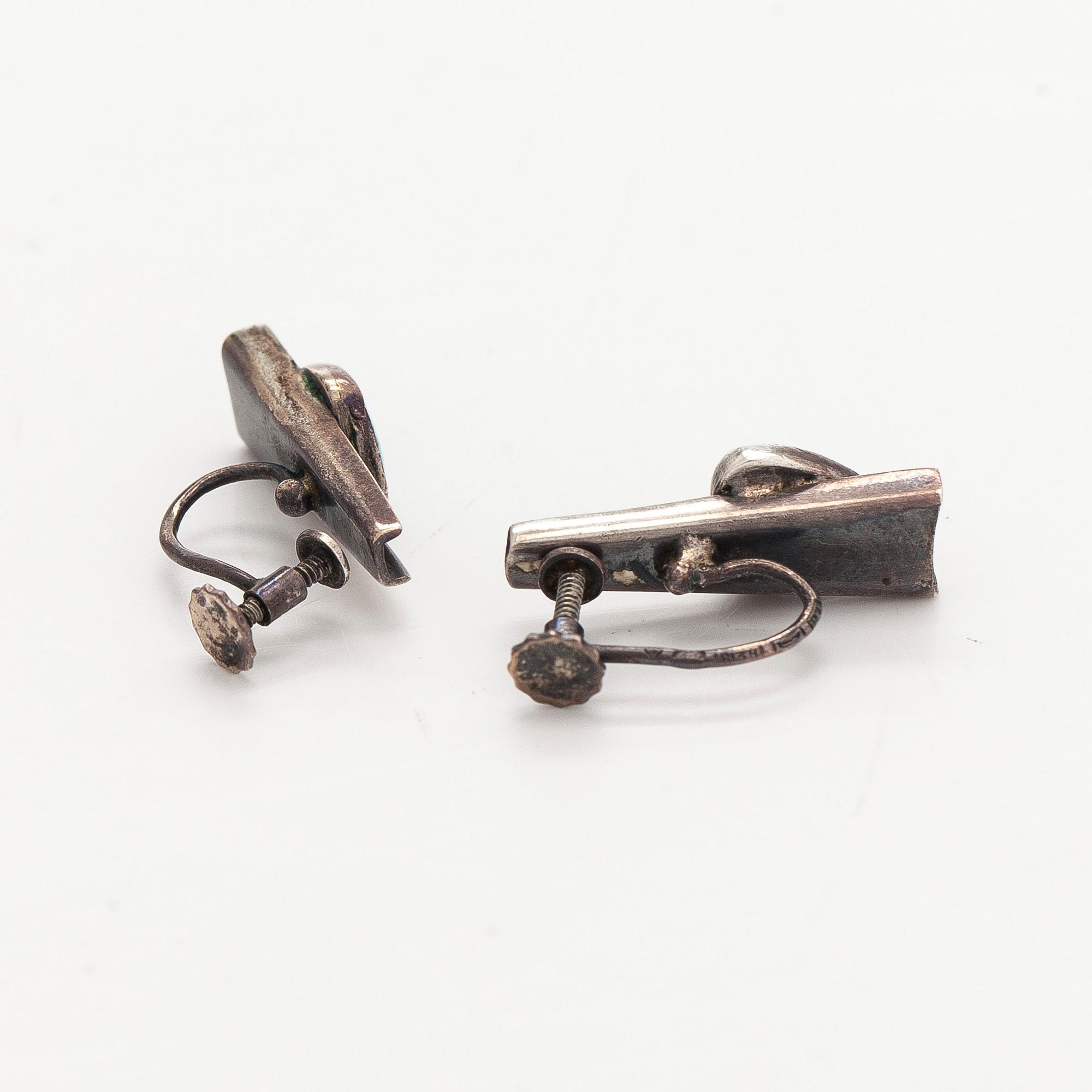 Bracelet, pendant and earrings, silver, turquoise, Tillander, Helsinki, 1950s.