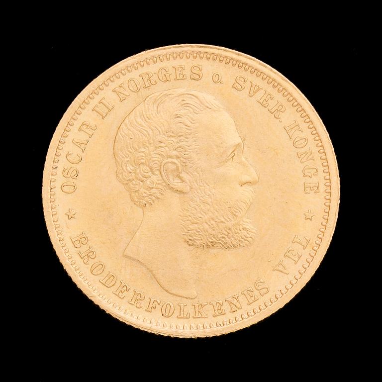 GULDMYNT, Sverige och Norge, 20 KRONER OSCAR II. 1875. Vikt ca 9 g.