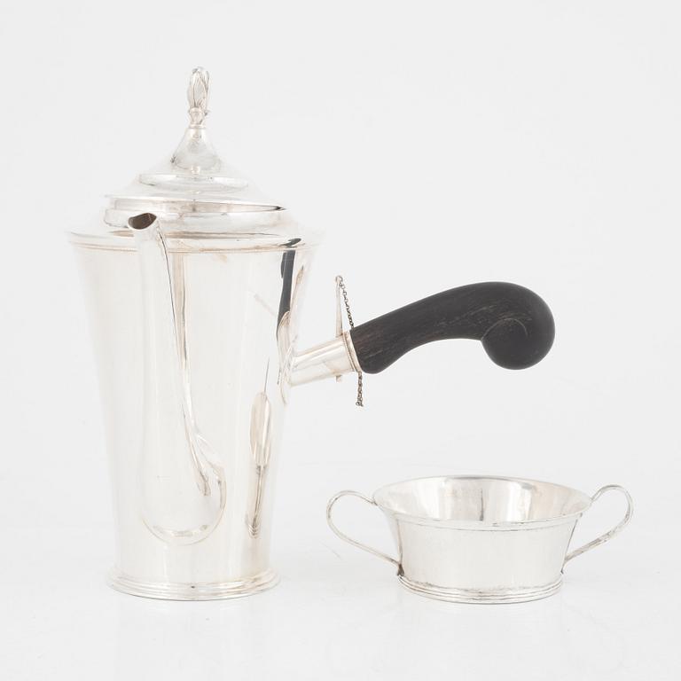 Kaffekanna samt sockerskål, silver, Karl Andersson, Stockholm, 1926.